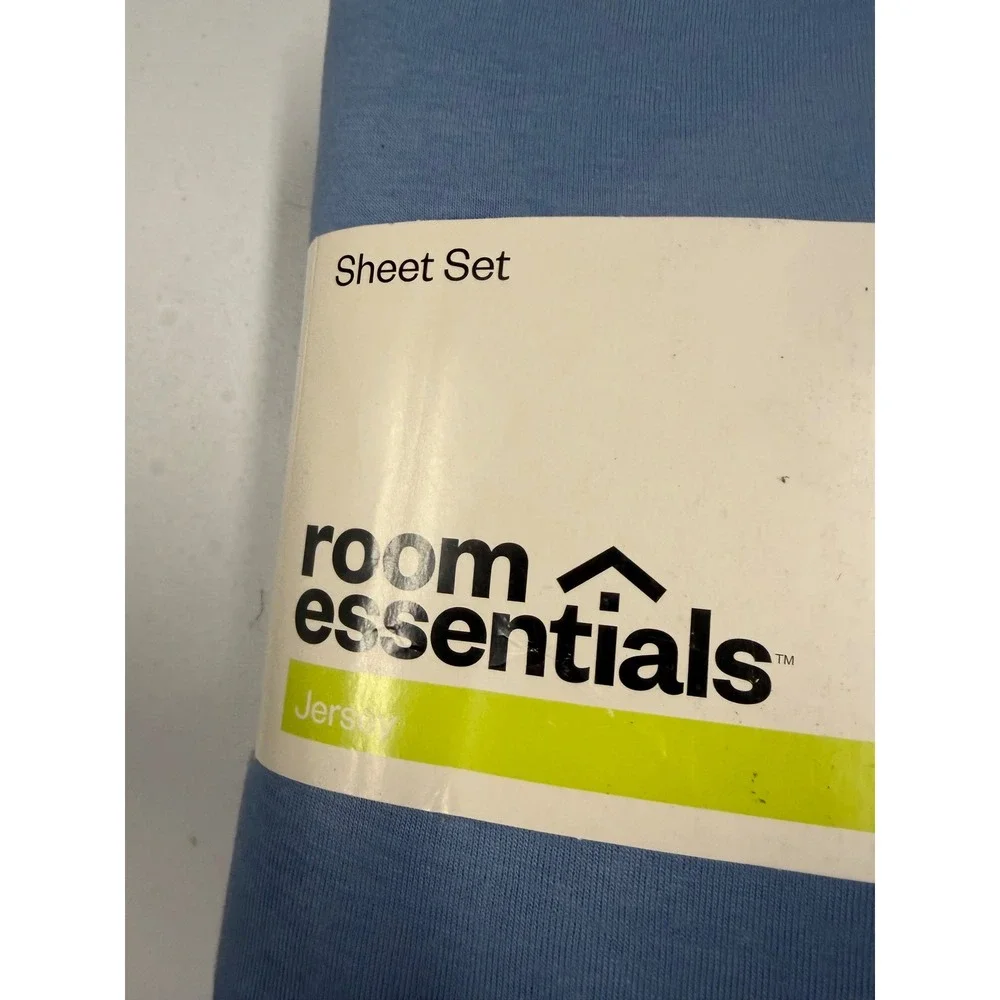 Room Essentials XL Twin Jersey Sheet Set Blue Soft T-Shirt Feel 3 Piece New
